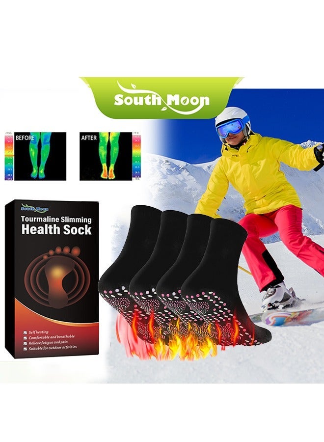 SOUTH MOON Tourmaline Slimming Health Sock, Thermal Circulation Acupressure Self-Heating Shaping Socks, AFIZ Tourmaline Health Sock, Comfortable Breathable Foot Massage Self Warm Socks 2 Pairs (Black) - Image 1